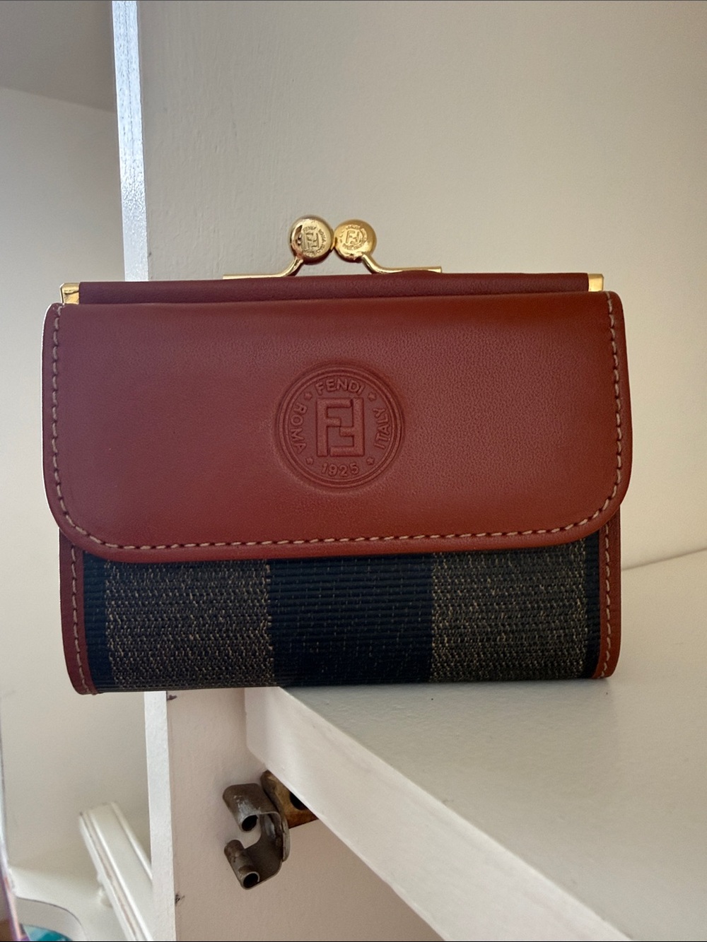 Vintage Fendi Pequin Trifold Kisslock Wallet